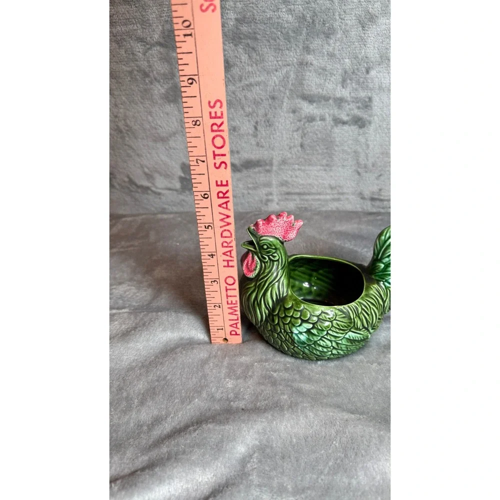 Vintage Rooster Planter Unisex OS Green Excellent Ceramic Majolica Figurine